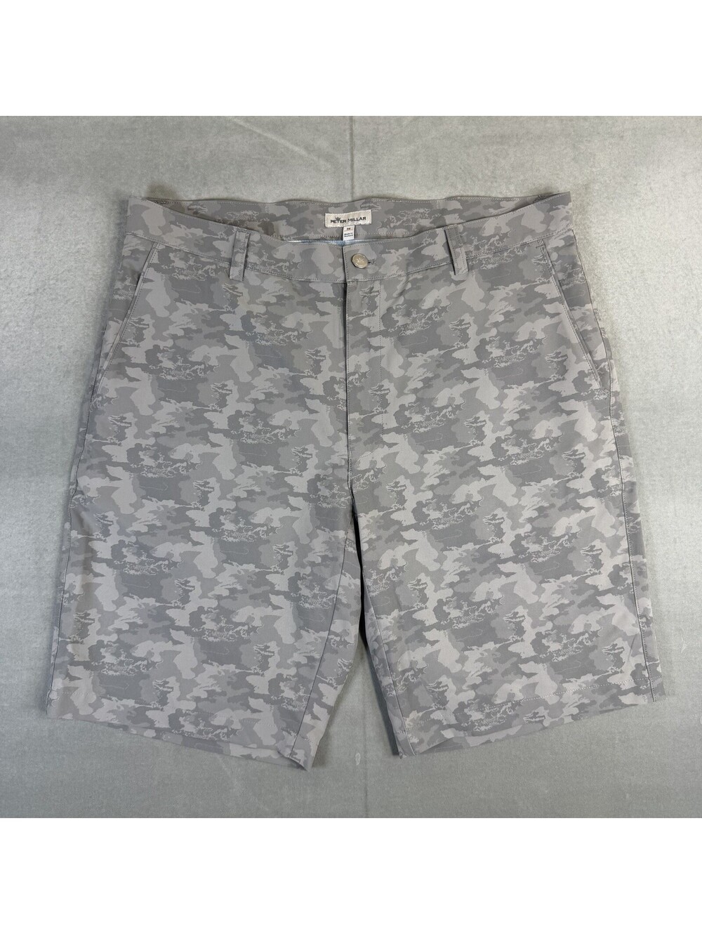 Peter Millar Shackleford Shorts Mens 36 Gray Camo Performance Hybrid Golf